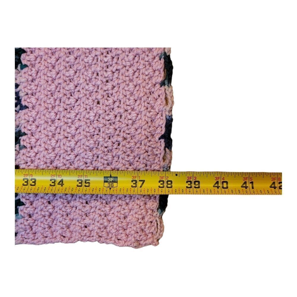 Vintage Handmade Crochet Pink And MultiColor Stiped Afghan Blanket 38x53 - Picture 7 of 7